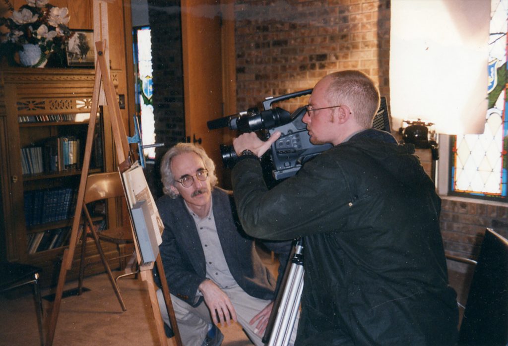 David Appleby and Sean Bloemer (DP) shoot some photos while on location for an interview during the filming of Hoxie: The First Stand.