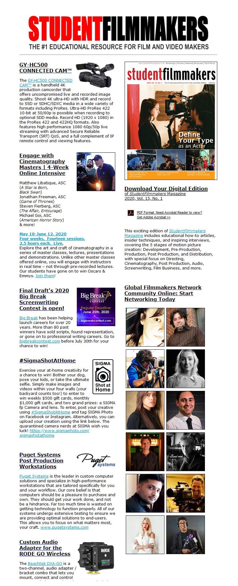 StudentFilmmakers eNewsletter: Spring Issue