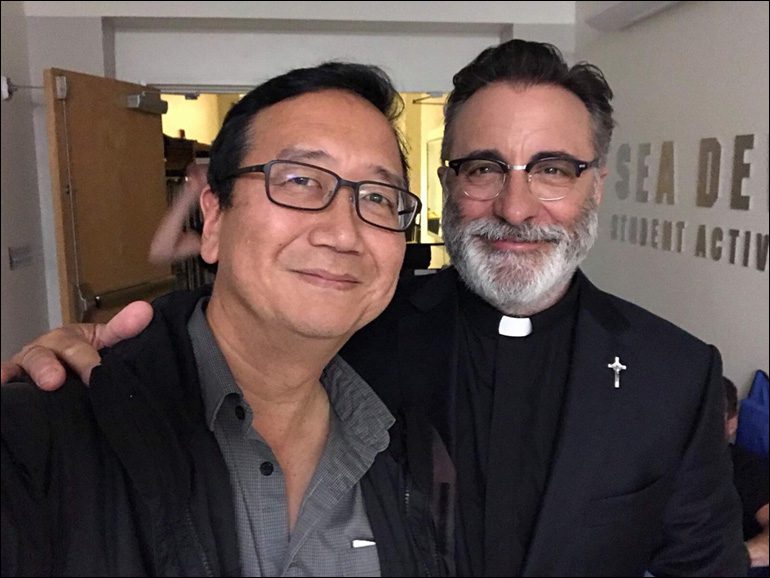 Michael Goi, ASC with Andy Garcia on the film set of WOBW