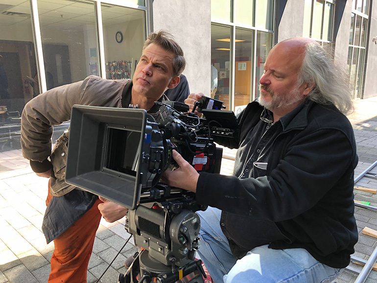 Brad Rushing, csc with actor Casper Van Dien on the set of "Salvage Marines."