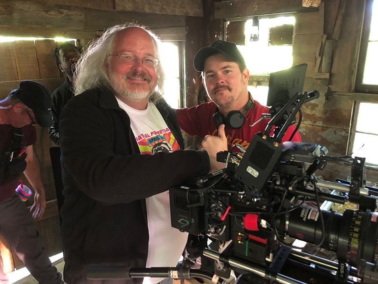 Brad Rushing, csc with director Shaun Piccinino on the set of "Salvage Marines."