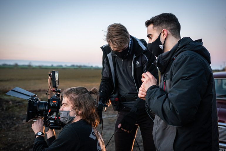 Harris Tomlinson-Spence and film crew
