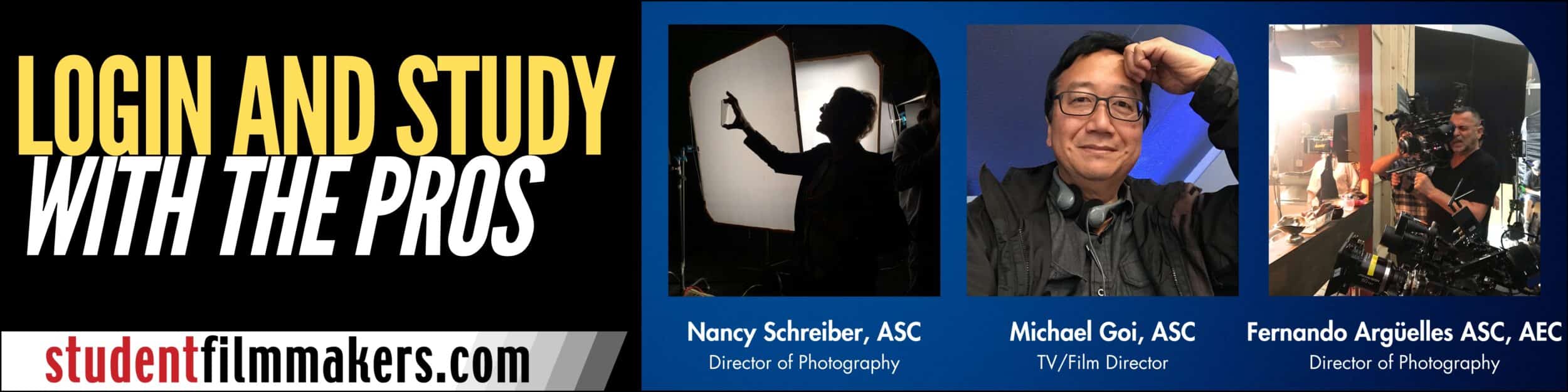 StudentFilmmakers.com Live Filmmaking Webinars. Login and Study with the Pros!