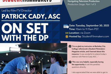 REGISTER FREE NOW | Live Webinar with Film/TV Director Patrick Cady, ASC: “On Set with the DP”
